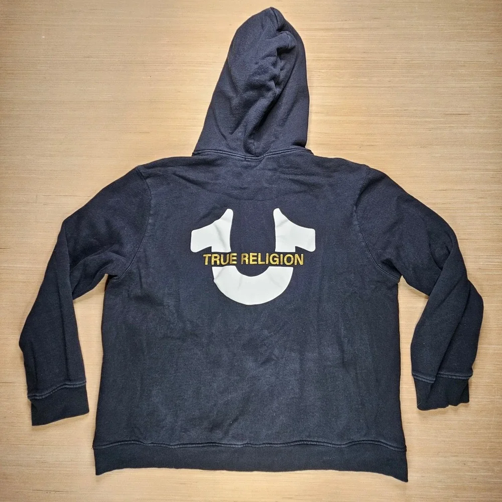 True Religion Mens Horseshoe Logo‎ Full Zip Hoodie Black XXXL Big Tall  Casual